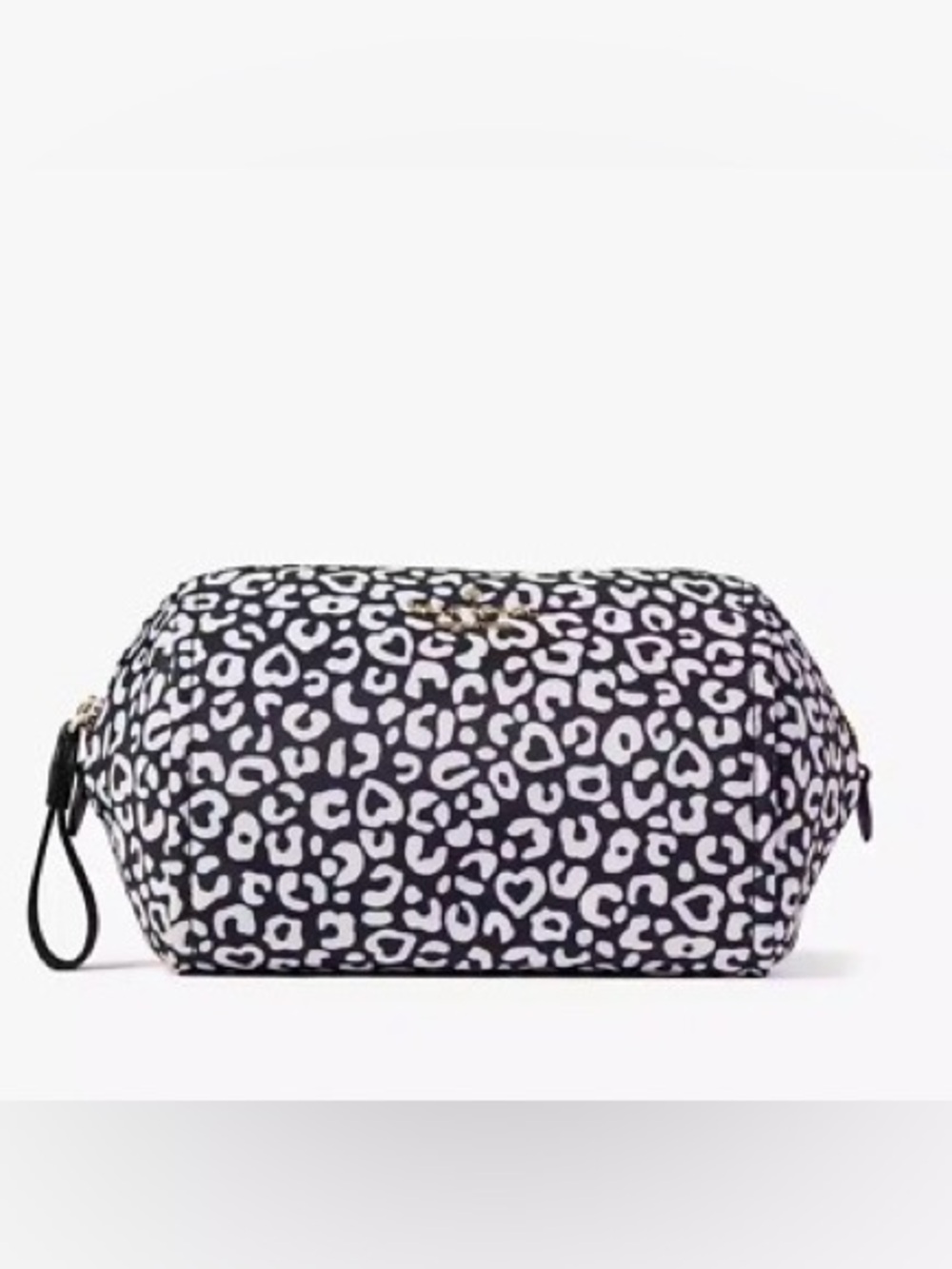 kate spade Chelsea Black & White Leopard hidden heart Print Cosmetic Pouch NWOT